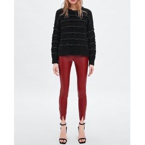 Red faux leather pants